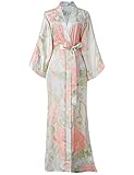 BABEYOND Damen Morgenmantel Päonie Blumen Muster Maxi Lang Satin Sommer Kimono Kleid Klassisch Kimono Bademantel Damen Lange Robe Blumen Schlafmantel Girl Pajama Party (Neo Minze)