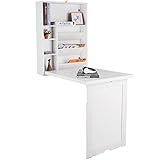 GOPLUS Wandtisch klappbar, Wandklapptisch aus Holz, Computertisch Farbewahl, Schreibtisch, Bartisch, Esstisch, Küchentisch, Klappschreibtisch (Weiß)