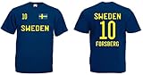 Schweden Forsberg Herren T-Shirt EM 2020 Trikot Look Style Shirt 10 Dunkelblau M