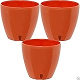 DecoPots - 14 cm selbstwässernder Übertopf – 3er-Pack dekorative Blumentöpfe mit Drainage-Kartusche und Wasserstandsanzeige (14 cm, Mohnblumenrot)