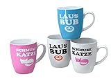Fischer Bamberg by Retsch Arzberg/Kaffeebecher Set 4-teilig SCHMUSEKATZE & LAUSBUB /Porzellan dekoriert ca. 360 ml Inhalt/4 Dekore im S