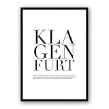 Zertify® Stadtposter, KLAGENFURT - Wähle Deine Stadt | Minimalisticher Stil Schwarz Weiß | A4 (21 x 29.7 cm) | OHNE RAHMEN