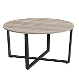 VASAGLE Couchtisch, Wohnzimmertisch, rund, Sofatisch, Kaffeetisch, Metallgestell, einfacher Aufbau, Industrie-Design, für Wohnzimmer, Schlafzimmer, Greige-schwarz LCT089B02