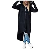 XIOerziwo Kapuzenpullover Damen Lang Oversize Lange Strickjacken Mit Kapuze Knöpfe Taschen Reißverschluss Mantel Elegant Winterjacke Herbst Pullover Hoodie Vintage Sweatjacke Umhang Kapuzenjack