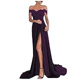 Shineshae Damen sexy Split Abendkleid,Einschulteriger Spitzenrock,Elegantes Kleid mit hoher Taille,Wischrock Party Kleid Ballk