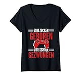 Damen Zum Zocken Geboren Zur Schule Gezwungen Konsole Gaming T-Shirt mit V