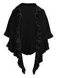 Poncho Cape Trachtentuch Reine Schurwolle Umhang schwarz Tuch Stola Schultertuch Schal 100% Wolle Naturfaser Trachten Damen Strickponcho Trachtenponcho Überwurf Volants Rü