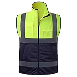 fhda Hoher Kragen Reflektierende Weste Reißverschluss Hohe Sichtbarkeit Sicherheitsweste Multifunktionale Taschen Unisex Nacht Reiten Reflektierende W