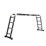 Fscm 470cm Leiter Mehrzweckleiter Klappleiter Gelenkleiter mit Plattform 4x4 Stufen Aluleiter Multifunktionsleiter Kombileiter 6 in 1 Anlegeleiter Stehleiter aus Schwarz Aluminium, belastbar 150KG