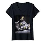 Damen Warrior Pixel Cat T-Shirt mit V