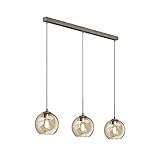 Lindby Esstisch Pendelleuchte/Hängeleuchte Glas Metall, Hängelampe 3x E27 max. 60W, ohne Leuchtmittel, Wohnzimmer, Glasleuchte amberfarb