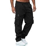 LUNULE Herren Trainingshose Gerade Geschnitten Cargohose Lange Loose Fit Atmungsaktiv Freizeithose mit Taschen für Männer Arbeit Kampf Latzhose mit Gerader Passform Herren Trekkinghose Jogging