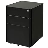 Vinsetto Rollcontainer, mobiler Aktenschrank mit 3 Schubladen, Büroschrank, Aufbewahrung, Stahl, Schwarz, 39 x 48 x 59