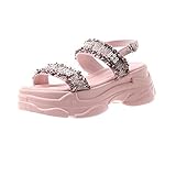 Plateau für Damen, bequeme Sandale zum Reinschlüpfen, offene Zehenpartie, verstellbare Knöchelschnalle, Riemchen, flacher Schuh, rose, 37.5 EU