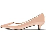 MODENCOCO Damen Spitze Zehen Slip On Solid Lack Kitten Low Heel Pumps Schuhe 3,8 cm, Beige (beige), 38 EU