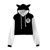Goku Outfit Crop White T Shirt 3D Farbdruck Katzenohren Pullover Damen Trend Hoodie A3 M