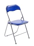CLP Klappstuhl Felix Gepolstert I Küchenstuhl Mit Metallgestell I Kunstleder PVC Sitz Gepolstert I Besucherstuhl Klappbar, Farbe:blau/Silb