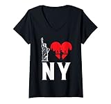 Damen I Love NY New York T-Shirt mit V