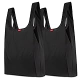 achilles 2er Set Einkaufstaschen, stabile Tragebeutel wiederverwendbar, Faltbare Beutel aus 100% Polyester, federleicht und platzsparend, Basic Shopper in schwarz 38 cm x 46 cm x 11