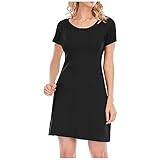 S-UN Damen T-Shirt Kleid Einfarbig Rundem Hals Freizeitkleid LäSsig Locker Volant Sommerkleid A-Linien Kurz Kleider mit T