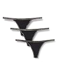 Amazon-Marke: Iris & Lilly Damen Stringtanga aus Baumwolle, 3er-Pack, Schwarz (Schwarz/Gold Lurex), M, Label: M