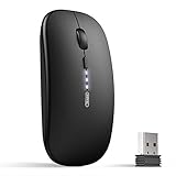 INPHIC Maus Kabellose wiederaufladbar, Ultra Slim 2.4G Leise Funkmaus Optische Computermaus 1600 DPI mit USB-empfänger für Laptop PC Mac MacBook, Windows, Büro, Akkuladestand sichtbar, schw