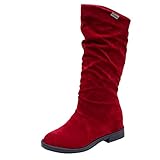 Reasoncool Damen Overknee Stiefel Stiefeletten Lederstiefel Ritterstiefel Motorradstiefel Sockenstiefel Schlupfstiefel Herbst Winter Mode rutschfeste Flache Stiefel Niedrige Absätze B