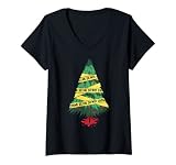 Damen Serial Killer Shirt Weihnachtsbaum Tatort True Crime T-Shirt mit V