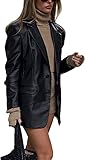 nicticsi Damen PU Lederjacke Blazer Kunstleder mit Reißverschluss und Knopfleiste Jacke Herbst Frühling Lederjacke im Bikerjacke C Schwarz L