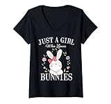 Damen Just A Girl Who Loves Bunnies Girls Rabbit Lovers T-Shirt mit V