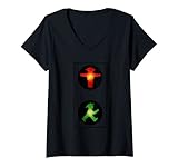 Damen Ampelmann grün und rot Ampelmann grün + rot T-Shirt mit V