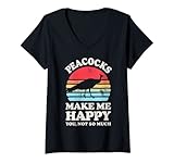 Damen Peacocks Make Me Happy You Not So Much Pfau Retro Bird T-Shirt mit V