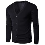 QWERD Herren Strickjacke Cardigan Feinstrick mit V-Ausschnitt und Knopfleiste Herren Strickjacke V Ausschnitt Langarm Einfarbig Casual Kragenlos Cardigan Gestrickt Hemd Jacke Leicht Übergangsjack
