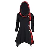 SEEGOU Damen Rollkragenpullover mit Kapuze Knöchellanger Rock Cabrio-Ausschnitt Gitternähte Blusenkleid Unregelmäßige Arbeit Skort Elegant Wickelkleid Hoodie Kleid Pulloverk