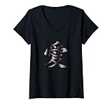 Damen Love geschrieben in Kanji, chinesisch, kantonesisch, japanisch. T-Shirt mit V