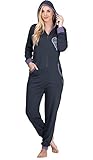 maluuna - Damen Jumpsuit, Onesie, Overall, Einteiler mit Bündchen an Arm- und Beinabschluss aus 100% Baumwolle, Farbe:anthrazit, Größe:36-38