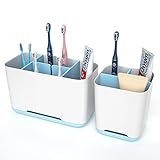 Zahnbürstenhalter , 2 Stück zahnputzbecher Set mit 3 Trennwänden und Abflussloch abnehmbar zur einfachen Reinigung , Einstellbarer Kunststoff Zahnbürstenständer für Zahnpasta Elektrische Zahnbü