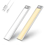 GMEKA Unterbauleuchte küche 74 LEDs, Schrankbeleuchtung Nachtlicht mit Bewegungsmelder 3 Farbmodi, Wiederaufladbare Dimmbar Beleuchtung LED leiste, für Küche, Schrank, Kleiderschrank, Treppe (2 Pack)