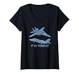 Damen F-14 Tomcat Kampfflugzeug Diagramm T-Shirt mit V
