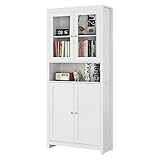 190 cm Bücherschrank Hochschrank Vitrinenschrank Highboard Kommde Sideboard mit 4 Türen für Wohnzimmer Küche Esszimmer Büro weiß