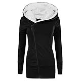 GFGHH Damen Jacke Mittellange Winterjacke mit Kapuze Warm Gefüttert Wintermantel Parka Mantel Kapuzenpullover Rollkragen Farbblock Pullover Sweatshirt Casual Hoodie Langarm Kontrastfarbe Pulli Sw