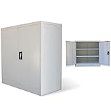 Catherinol Aktenschrank mit 2 Türen, Metallschrank, Stahlschrank, Werkzeugschrank, Flügeltürschrank, Grau 90 cm S