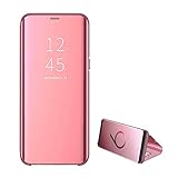 Kompatibel Samsung Galaxy S6 Handyhülle| S6Edge Mobile Shell Spiegel Handy S6EdgePlus+ Hüllen Schutzhülle PU Leder Flip Case handycase Clear View Cover Schwarz (S6edge, Rotgold)