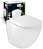 'aquaSu® Spülrandloses Wand-WC aCobo +5 cm mit WC-Sitz | Komfort-Erhöhung: 5 cm | Sitz mit Absenkautomatik | Tiefspüler | Abgang waagerecht | Hänge-Toilette | Sanitärkeramik | weiß | 04877 4