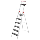 Hailo L100 TopLine Alu-Sicherheits-Stehleiter | 6 XXL-Stufen bis 150 kg | Stehleiter mit ausziehbarem Haltebügel, Plattformverriegelung | viel Zubehör | klappbare Aluleiter made in Germany | schw