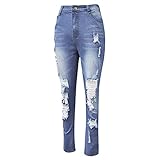 High Waist Jeans Damen Y2K Loch JeanHose Destroyed Stretch Denim Jeans Zerrissener Elastischer Schlanker Body Gerade Hosen Freizeithose Vintag