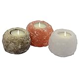 HIMALAYA SALT DREAMS Teelichthalter Set Rock-Trio 3x ca. 400g, Kristallsalz aus Punjab/Pakistan, Orange, Weiß, Grau, Ø 7