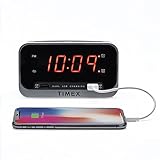 Timex Nachttisch-Wecker mit dualem USB-Ladegerät, Dual-Alarm, Nachtlicht, Snooze-Bar und Batterie-Backup (T1300)