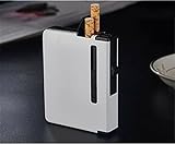 New Automatic Cigarette Case Dispenser With Built in Torch Lighter, Portable Pack 12pcs Regular Size Cigarettes Pocket Holder,2 in 1 Rechargeable Flameless Windproof Lighter (White)