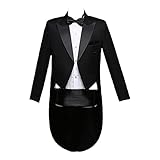 FEESHOW Herren Zweireiher Frack Set 4 Stück Anzüge Hochzeit Smoking Anzüge Revers Sakko Jacke Lange Hose Krawatte mit Gürtel Set Schwarz XL